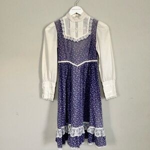 Vintage GUNNE SAX JEUNES FILLES BY Jessica Blue Floral Prairie Dress SZ 3 *READ